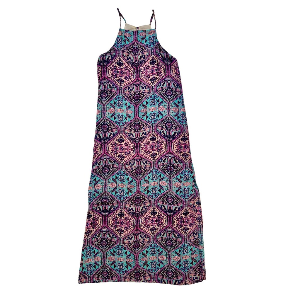 Everly Retro Y2K Geometric Tribal Print Maxi Dress Boho Vacation Coverup USA M